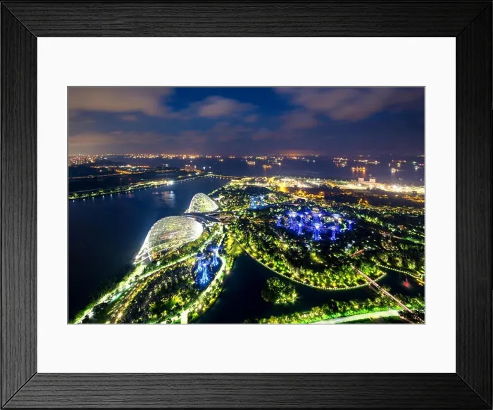 Framed Print : Aerial night view of Singapore Gardens near Marina Bay in Singapore in night Framed Print : Aerial night view of Singapore Gardens near Marina Bay in Singapore in night