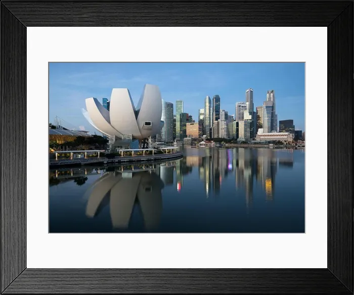 Framed Print : Singapore business district skyline before sunrise at Marina Bay, Singapore Framed Print : Singapore business district skyline before sunrise at Marina Bay, Singapore