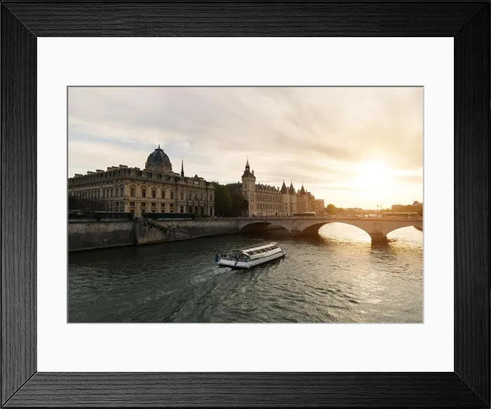 Framed Print : Boat tour on Seine river in Paris with sunset. Paris, France Framed Print : Boat tour on Seine river in Paris with sunset. Paris, France