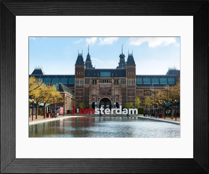 Framed Print : Amsterdam, Netherlands - May 03 2016: The Rijksmuseum Amsterdam museum area with the words IAMSTERDAM in Amsterdam, Netherlands Framed Print : Amsterdam, Netherlands - May 03 2016: The Rijksmuseum Amsterdam museum area with the words IAMSTERDAM in Amsterdam, Netherlands