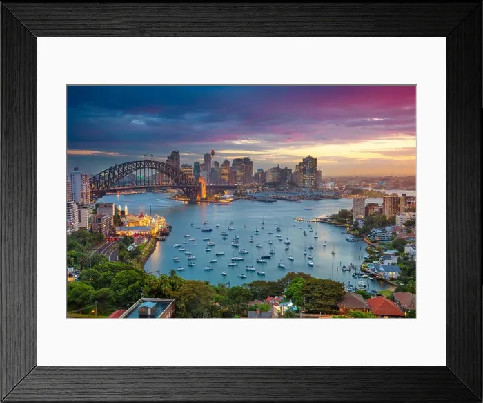 Framed Print : Sydney. Cityscape image of Sydney, Australia with Harbour Bridge and Sydney skyline during sunset Framed Print : Sydney. Cityscape image of Sydney, Australia with Harbour Bridge and Sydney skyline during sunset