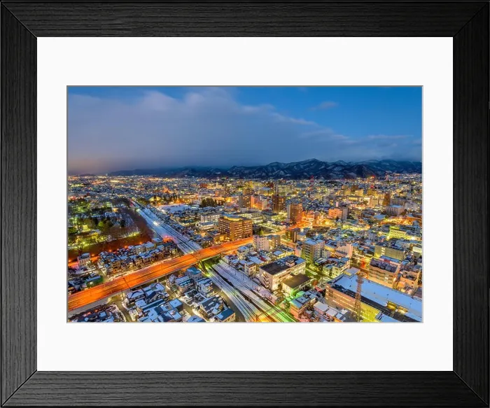 Framed Print : Yamagata, Japan downtown skyline at night Framed Print : Yamagata, Japan downtown skyline at night