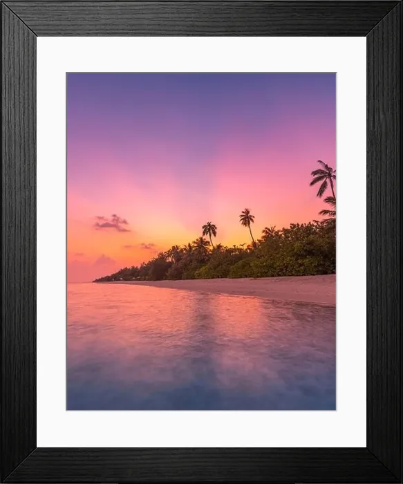 Framed Print : Fantastic tranquil closeup view of calm sea water waves with orange sunrise sunset sunlight. Tropical island beach landscape, exotic shore coast Framed Print : Fantastic tranquil closeup view of calm sea water waves with orange sunrise sunset sunlight. Tropical island beach landscape, exotic shore coast