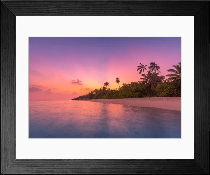 Framed Print : Fantastic tranquil closeup view of calm sea water waves with orange sunrise sunset sunlight. Tropical island beach landscape, exotic shore coast Framed Print : Fantastic tranquil closeup view of calm sea water waves with orange sunrise sunset sunlight. Tropical island beach landscape, exotic shore coast