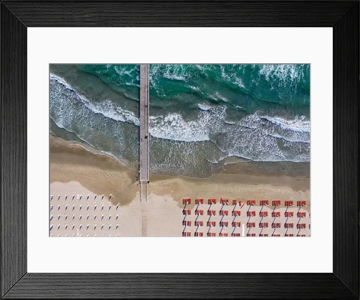 Framed Print : Wood bridge in clear blue sea or ocean from drone look like heaven or paradise Framed Print : Wood bridge in clear blue sea or ocean from drone look like heaven or paradise