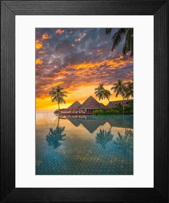 Framed Print : Fantastic poolside, sunset sky, palm trees reflection. Luxury tropical beach landscape, infinity swimming pool. Amazing travel background, vertical Framed Print : Fantastic poolside, sunset sky, palm trees reflection. Luxury tropical beach landscape, infinity swimming pool. Amazing travel background, vertical