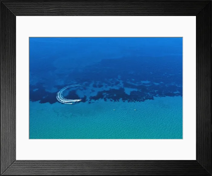 Framed Print : Aerial view of speed boat in motion. Water transportation and summer leisure time activity Framed Print : Aerial view of speed boat in motion. Water transportation and summer leisure time activity