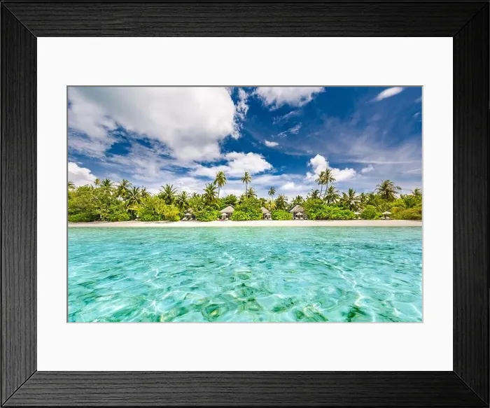 Framed Print : Perfect tranquil beach scene, soft sunlight and white sand and blue endless sea as tropical landscape. Luxury resort hotel, vacation and holiday view Framed Print : Perfect tranquil beach scene, soft sunlight and white sand and blue endless sea as tropical landscape. Luxury resort hotel, vacation and holiday view