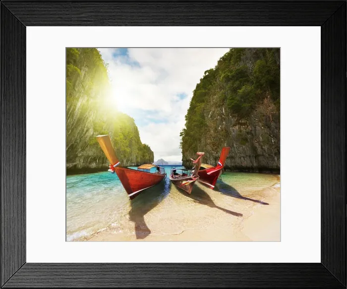 Framed Print : Boats on the beach inside small laguna Framed Print : Boats on the beach inside small laguna