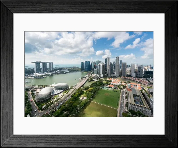 Framed Print : Aerial view of Singapore business district and city at twilight in Singapore, Asia Framed Print : Aerial view of Singapore business district and city at twilight in Singapore, Asia