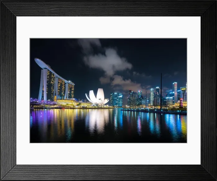 Framed Print : Singapore business district skyline in night at Marina Bay, Singapore Framed Print : Singapore business district skyline in night at Marina Bay, Singapore