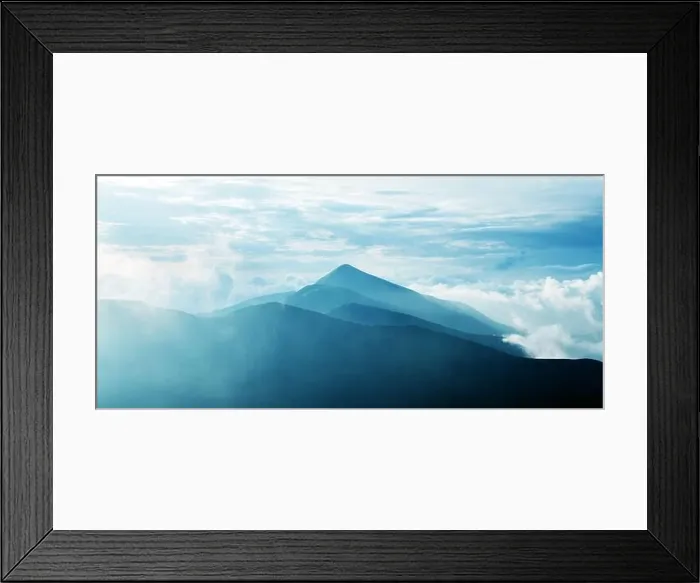 Framed Print : Panorama of beauty blue foggy mountains range. Landscape photography Framed Print : Panorama of beauty blue foggy mountains range. Landscape photography