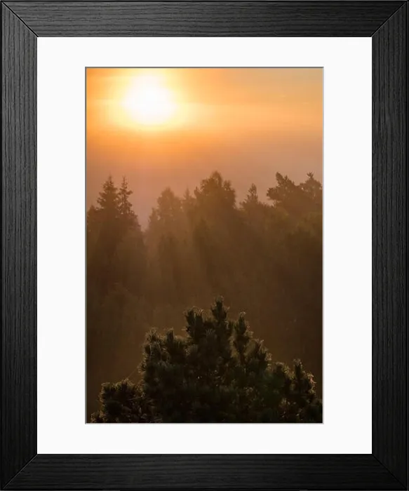 Framed Print : Scenic misty landscape with sunlight haze and light beams at autumn morning in Finland Framed Print : Scenic misty landscape with sunlight haze and light beams at autumn morning in Finland