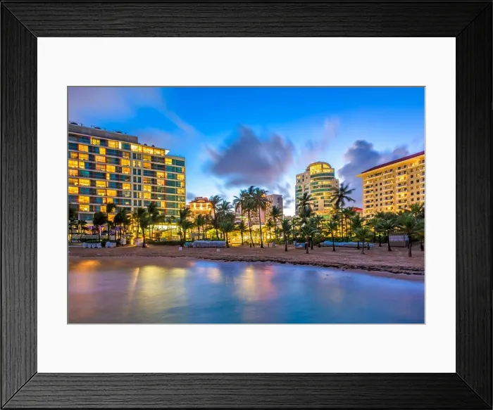 Framed Print : San Juan, Puerto Rico resort skyline on Condado Beach Framed Print : San Juan, Puerto Rico resort skyline on Condado Beach