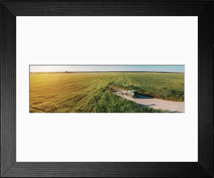 Framed Print : Aerial view of Renault Duster car SUV parked near countryside ro Framed Print : Aerial view of Renault Duster car SUV parked near countryside ro