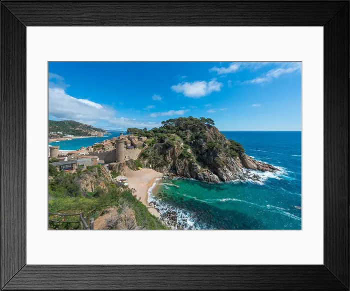 Framed Print : Aerial view of Fortress Vila Vella and Badia de Tossa bay at summer in Tossa de Mar on Costa Brava, Catalonia, Spain Framed Print : Aerial view of Fortress Vila Vella and Badia de Tossa bay at summer in Tossa de Mar on Costa Brava, Catalonia, Spain