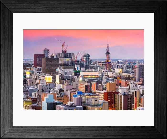 Framed Print : Sapporo, Japan downtown cityscape at dusk Framed Print : Sapporo, Japan downtown cityscape at dusk