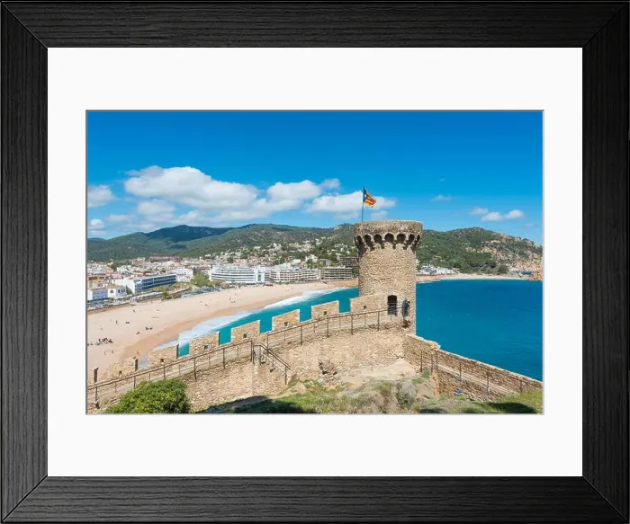 Framed Print : Aerial view of Fortress Vila Vella and Badia de Tossa bay at summer in Tossa de Mar on Costa Brava, Catalonia, Spain Framed Print : Aerial view of Fortress Vila Vella and Badia de Tossa bay at summer in Tossa de Mar on Costa Brava, Catalonia, Spain