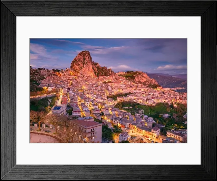 Framed Print : Caltabellotta, Sicily, Italy. Cityscape image if historic town Caltabellotta in Sicily at dramatic sunset Framed Print : Caltabellotta, Sicily, Italy. Cityscape image if historic town Caltabellotta in Sicily at dramatic sunset
