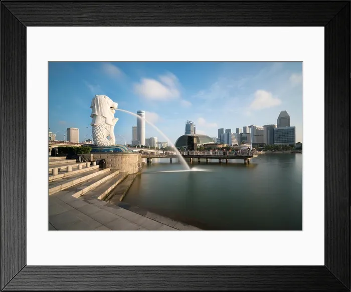 Framed Print : Singapore business district skyline with sunrise in morning at Marina Bay, Singapore Framed Print : Singapore business district skyline with sunrise in morning at Marina Bay, Singapore