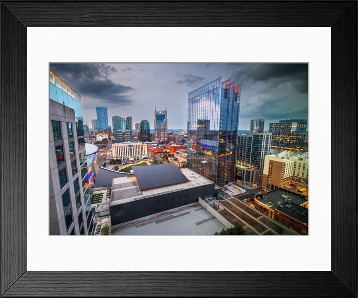 Framed Print : Nashville, Tennessee, USA downtown cityscape and rooftop views at dusk Framed Print : Nashville, Tennessee, USA downtown cityscape and rooftop views at dusk