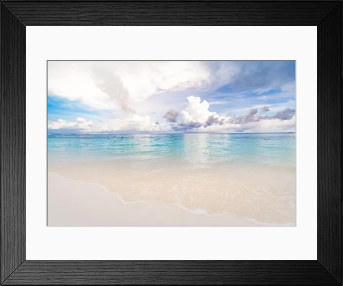 Framed Print : Beach and tropical sea, clouds on sky with calm waves. Tranquil and peaceful beach view, seascape, dreamlike nature background Framed Print : Beach and tropical sea, clouds on sky with calm waves. Tranquil and peaceful beach view, seascape, dreamlike nature background