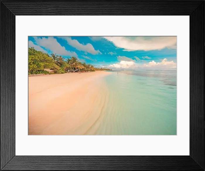 Framed Print : Vintage tropical beach background, relaxing and calming beach scenery. Amazing beach nature with sea view, palm trees under soft blue sky Framed Print : Vintage tropical beach background, relaxing and calming beach scenery. Amazing beach nature with sea view, palm trees under soft blue sky