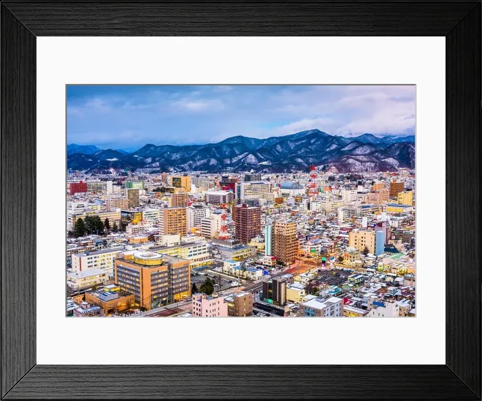 Framed Print : Yamagata, Japan city skyline at dusk Framed Print : Yamagata, Japan city skyline at dusk