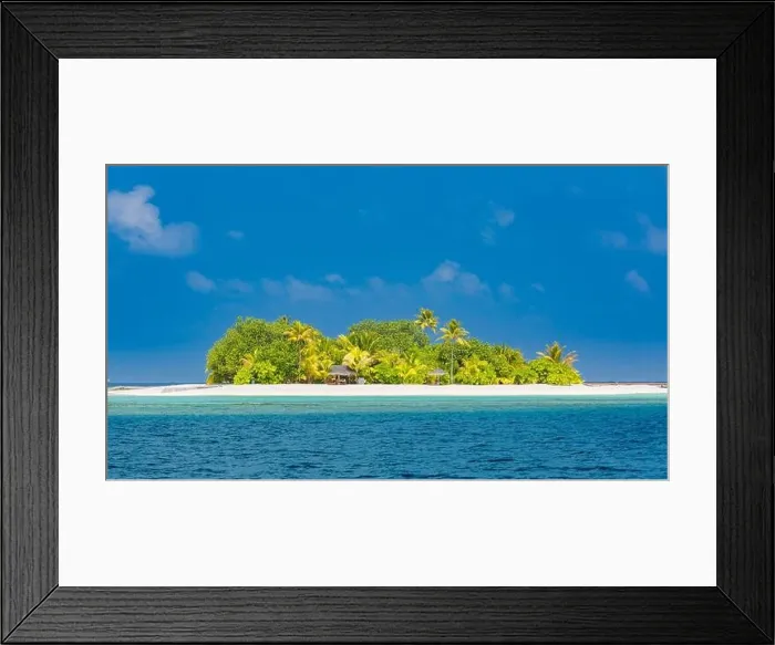 Framed Print : Tropical island in deep blue sea. Amazing beach landscape and seascape, exotic travel nature scene. Tranquility and idyllic, castaway concept concept Framed Print : Tropical island in deep blue sea. Amazing beach landscape and seascape, exotic travel nature scene. Tranquility and idyllic, castaway concept concept