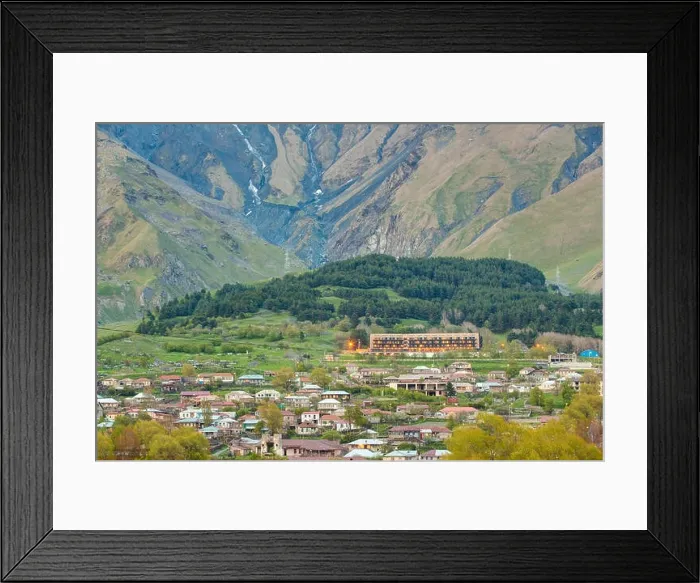 Framed Print : Stepantsminda Village At Evening Or Night Time On Mountain Background In Kazbegi District, Mtskheta-Mtianeti Region, Georgia. Spring Or Summer Season Framed Print : Stepantsminda Village At Evening Or Night Time On Mountain Background In Kazbegi District, Mtskheta-Mtianeti Region, Georgia. Spring Or Summer Season