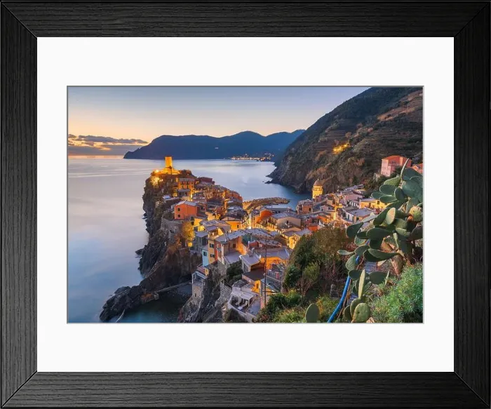Framed Print : Vernazza, La Spezia, Liguria, Italy in the Cinque Terre region at dusk Framed Print : Vernazza, La Spezia, Liguria, Italy in the Cinque Terre region at dusk