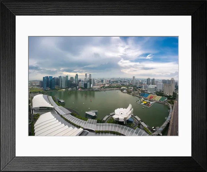 Framed Print : Aerial view of Singapore business district and city at twilight in Singapore, Asia