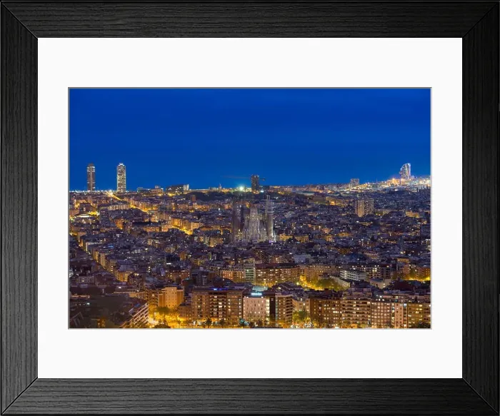 Framed Print : Top view of Barcelona city skyline during evening in Barcelona, Catalonia, Spain Framed Print : Top view of Barcelona city skyline during evening in Barcelona, Catalonia, Spain