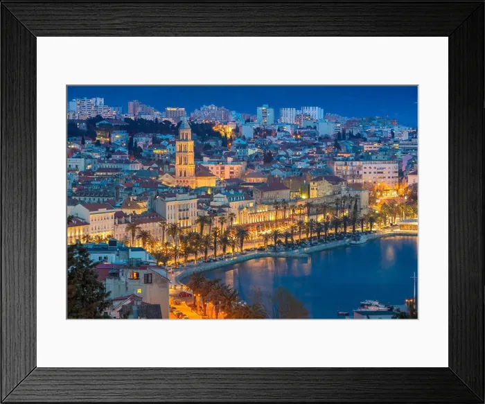 Framed Print : Split. Beautiful romantic old town of Split during twilight blue hour. Croatia, Europe Framed Print : Split. Beautiful romantic old town of Split during twilight blue hour. Croatia, Europe
