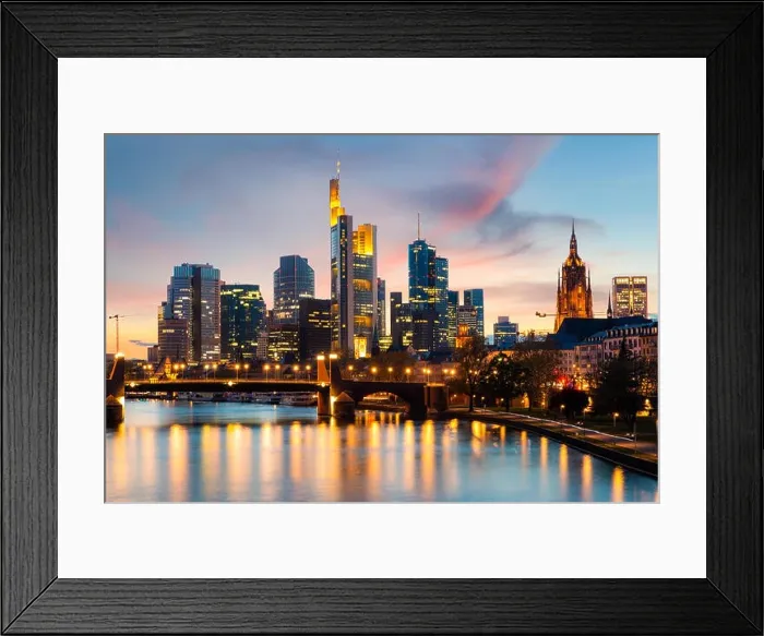 Framed Print : Frankfurt am main urban skyline with skyscrapers building at night in Frankfurt, Germany Framed Print : Frankfurt am main urban skyline with skyscrapers building at night in Frankfurt, Germany