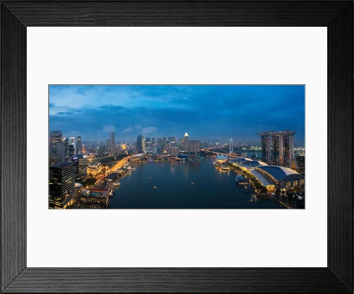 Framed Print : Aerial view of Singapore business district and city at night in Singapore, Asia Framed Print : Aerial view of Singapore business district and city at night in Singapore, Asia