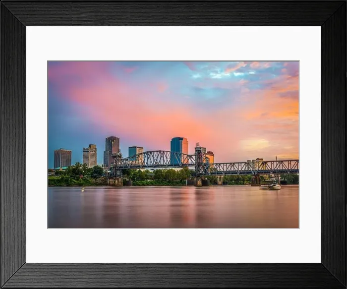 Framed Print : Little Rock, Arkansas, USA downtown skyline on the Arkansas River at dawn Framed Print : Little Rock, Arkansas, USA downtown skyline on the Arkansas River at dawn