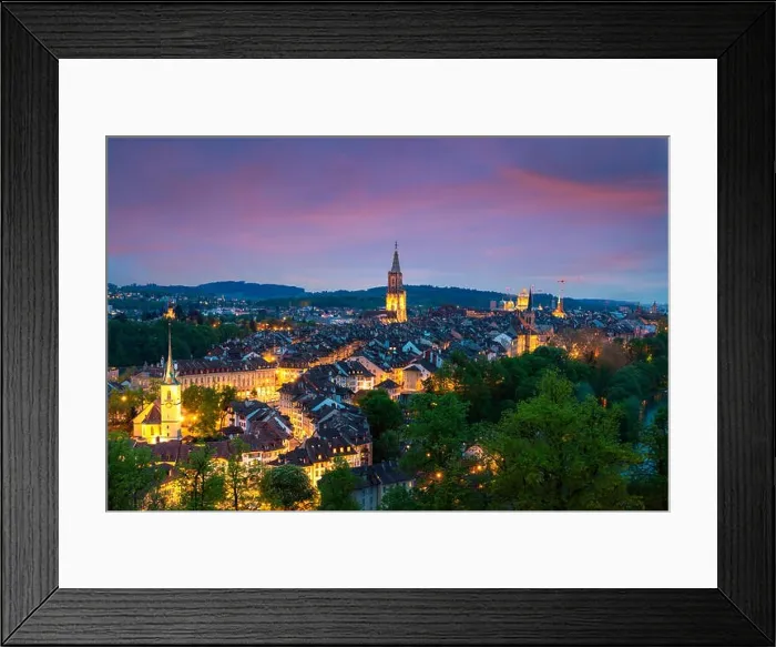 Framed Print : City of Bern skyline with a dramatic sky in Bern, Switzerland Framed Print : City of Bern skyline with a dramatic sky in Bern, Switzerland