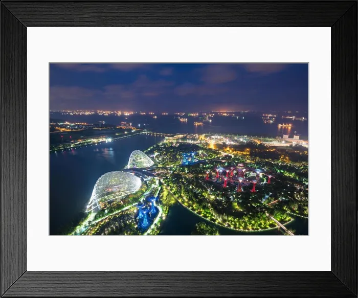 Framed Print : Aerial night view of Singapore Gardens near Marina Bay in Singapore in night Framed Print : Aerial night view of Singapore Gardens near Marina Bay in Singapore in night