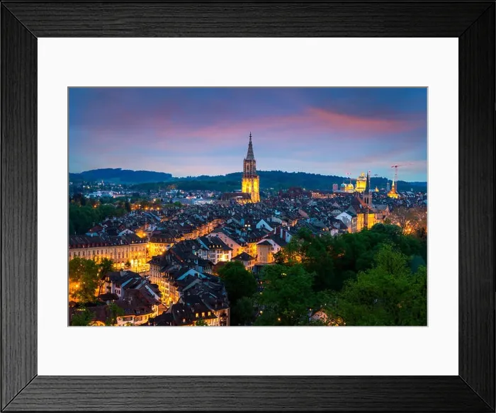 Framed Print : City of Bern skyline with a dramatic sky in Bern, Switzerland Framed Print : City of Bern skyline with a dramatic sky in Bern, Switzerland