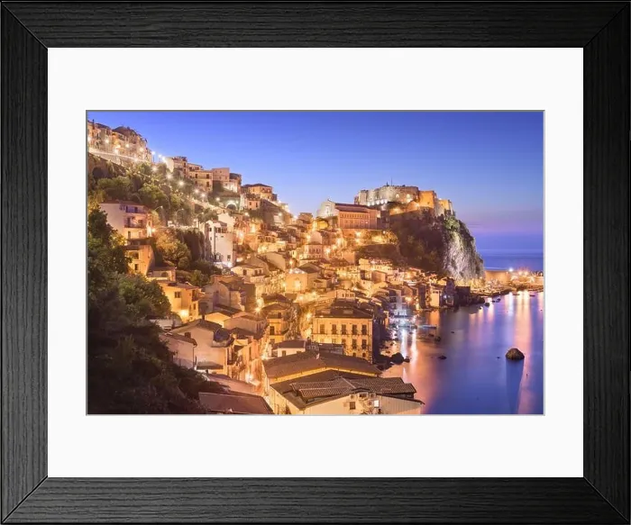 Framed Print : Scilla, Italy on the Mediterranean coast at twilight Framed Print : Scilla, Italy on the Mediterranean coast at twilight