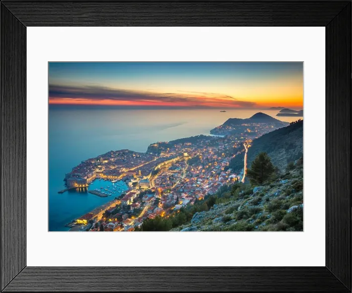 Framed Print : Dubrovnik, Croatia. Beautiful romantic old town of Dubrovnik during sunset