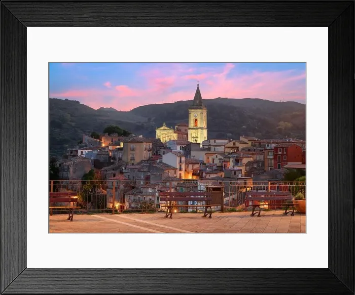 Framed Print : Novara di Sicilia, Italy village skyline on the island of Sicily at dusk Framed Print : Novara di Sicilia, Italy village skyline on the island of Sicily at dusk