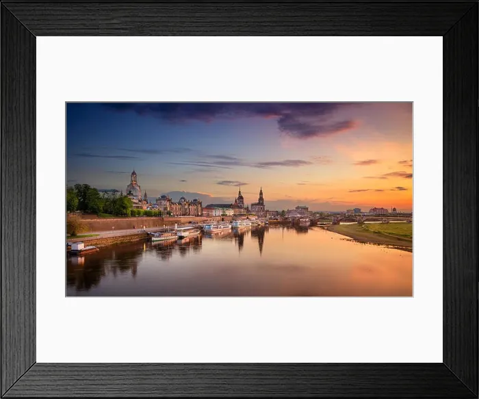 Framed Print : Dresden, Germany. Panoramic cityscape image of Dresden, Germany with reflection of the city in the Elbe river, during sunset Framed Print : Dresden, Germany. Panoramic cityscape image of Dresden, Germany with reflection of the city in the Elbe river, during sunset