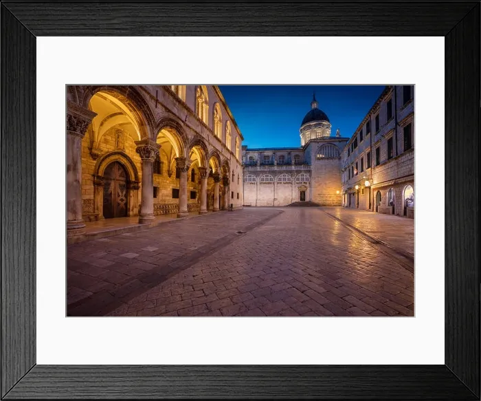 Framed Print : Dubrovnik. Beautiful romantic streets of old town Dubrovnik during twilight blue hour Framed Print : Dubrovnik. Beautiful romantic streets of old town Dubrovnik during twilight blue hour