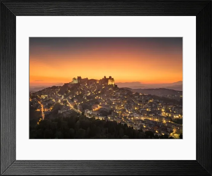 Framed Print : Troina, Sicily, Italy hilltop townscape at dusk Framed Print : Troina, Sicily, Italy hilltop townscape at dusk