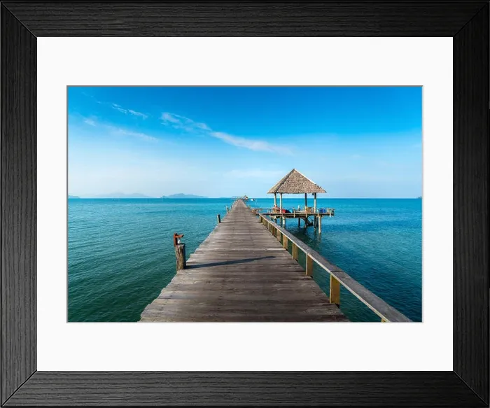 Framed Print : Long wooden bridge in beautiful tropical island beach - Koh Mak in Trat, Thailand Framed Print : Long wooden bridge in beautiful tropical island beach - Koh Mak in Trat, Thailand