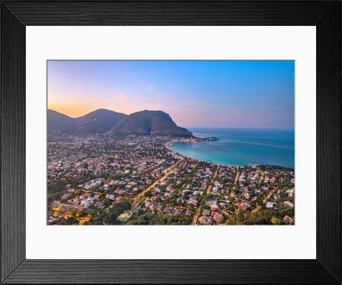 Framed Print : Palermo, Sicily, Italy in the Mondello borough from above at dusk Framed Print : Palermo, Sicily, Italy in the Mondello borough from above at dusk