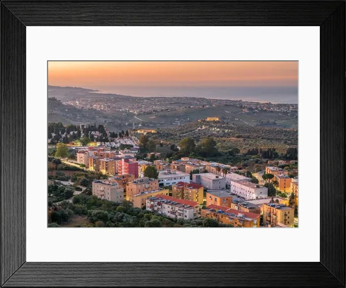 Framed Print : Agrigento, Sicily, Italy cityscape towards the Valley of the Temples and the Mediterrean at dawn Framed Print : Agrigento, Sicily, Italy cityscape towards the Valley of the Temples and the Mediterrean at dawn
