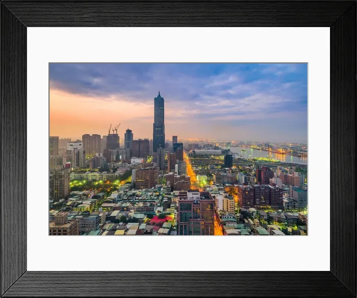 Framed Print : Kaohsiung, Taiwan Skyline at twilight Framed Print : Kaohsiung, Taiwan Skyline at twilight